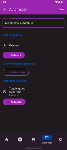Screenshot - automation with external event